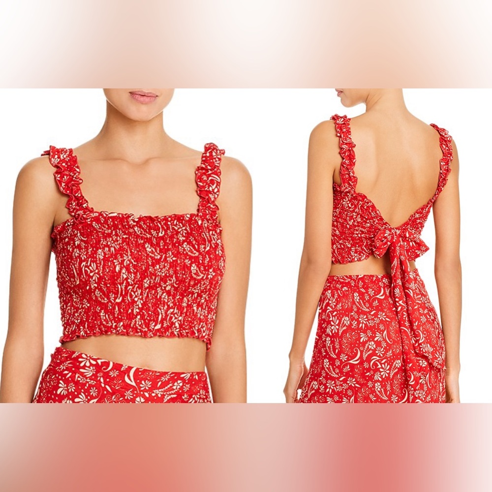 Revolve - Smocked Crop Wrap Top in Red
